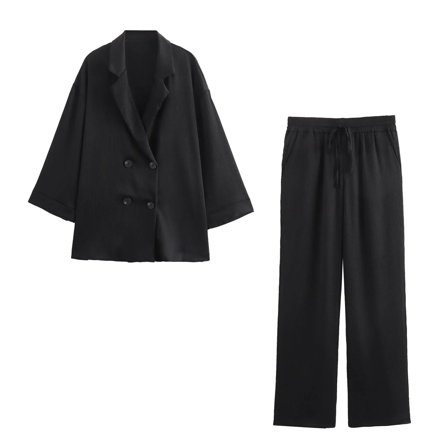 2024 Autumn Women Casual Blazer Coat Pants Set Long Sleeve Double Breasted Blazer + Wide Leg Trousers Lady Office Outfit - FitHealthHavenFitHealthHavenFitHealthHaven14:193as picture;5:872as picture 1XS2024 Autumn Women Casual Blazer Coat Pants Set Long Sleeve Double Breasted Blazer + Wide Leg Trousers Lady Office Outfit