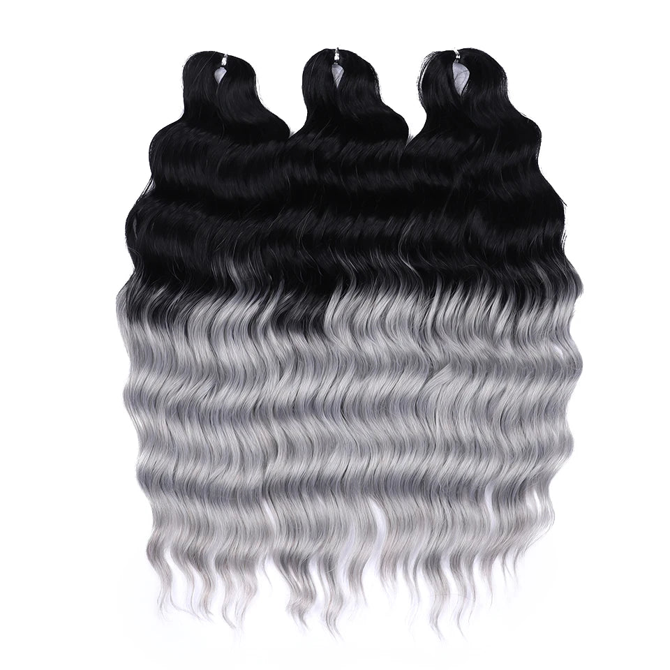 FASHION IDOL 24" 3pcs Deep Wave Curl Hair Synthetic Water Wave Braiding Hair Extensions Ombre Rainbow color Twist Crochet Hair