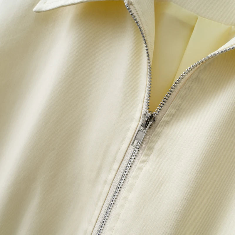 2025 Women Spring / Autumn Light Yellow Adjustable waist Zip Jacket