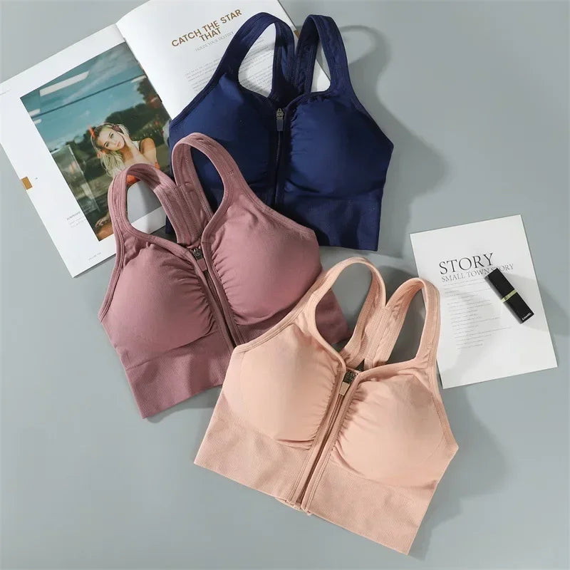 CZGUKE Running Fitness Sports Bra Front Zipper Women's Underwear Shockp roof Top Bra Breathable Seamless Yoga Bra