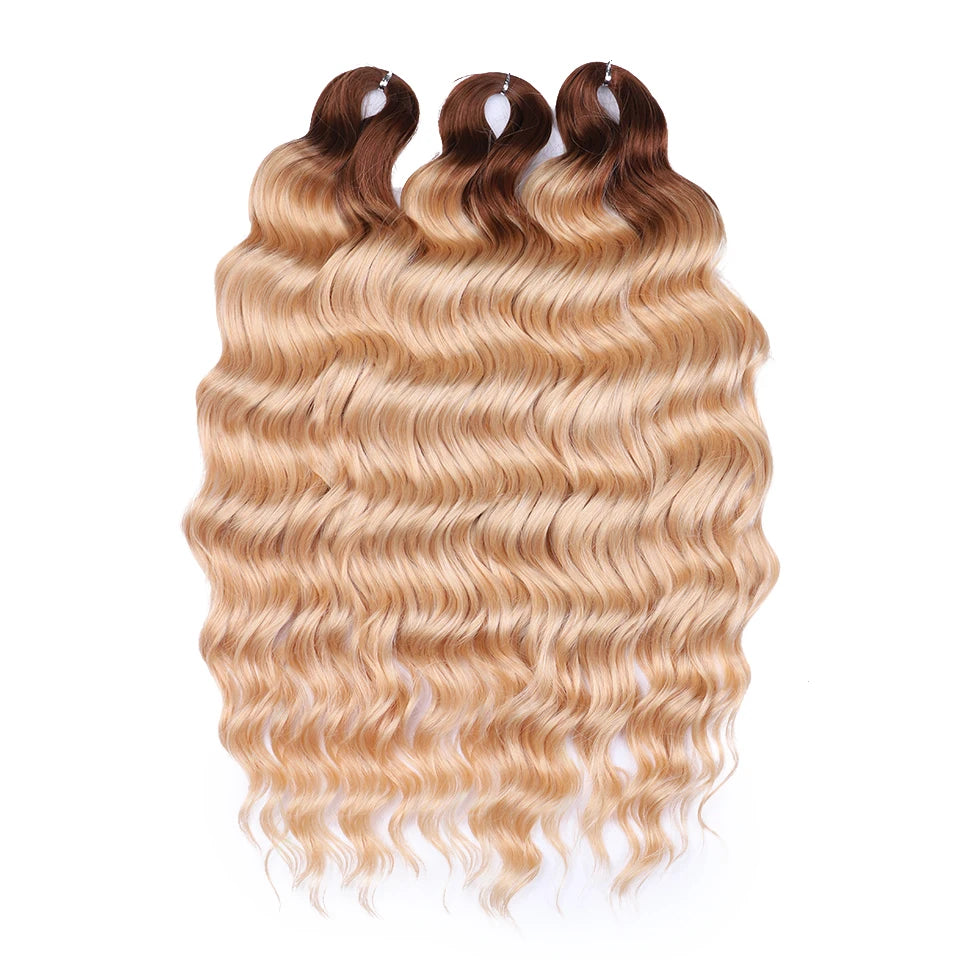 FASHION IDOL 24" 3pcs Deep Wave Curl Hair Synthetic Water Wave Braiding Hair Extensions Ombre Rainbow color Twist Crochet Hair