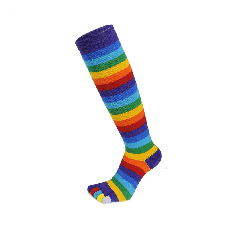 Women Girls Split Toe Calf Socks Rainbow Stockings Colorful Striped Clover Printed Happy Sock Cotton Long 5 Finger Sock Fashions