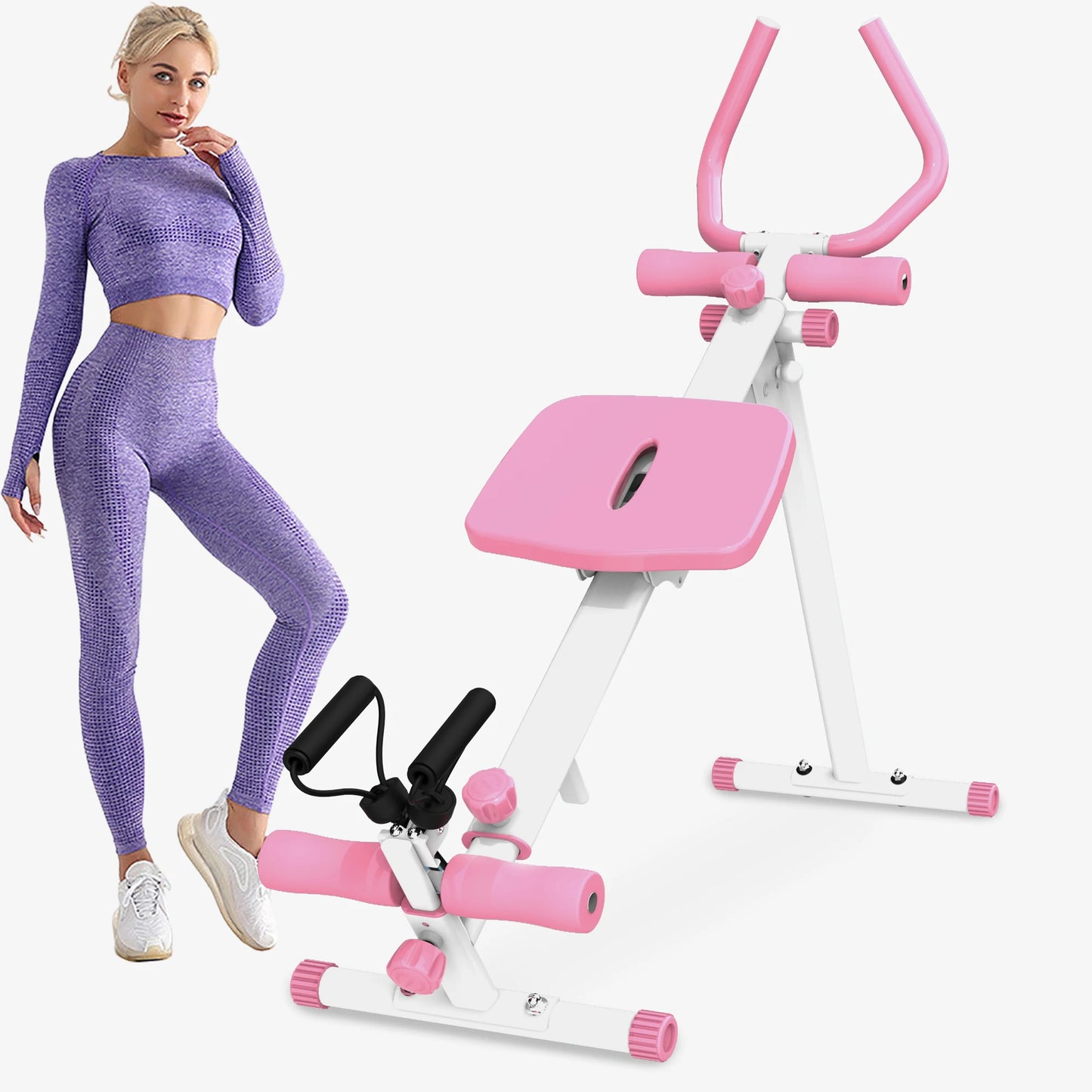 4-in-1 Ab Exercise Equipment - Rowing Machine, Leg Press Machine, Ab Glider Machine, Roman Chair, Fitness Workout Equipment for