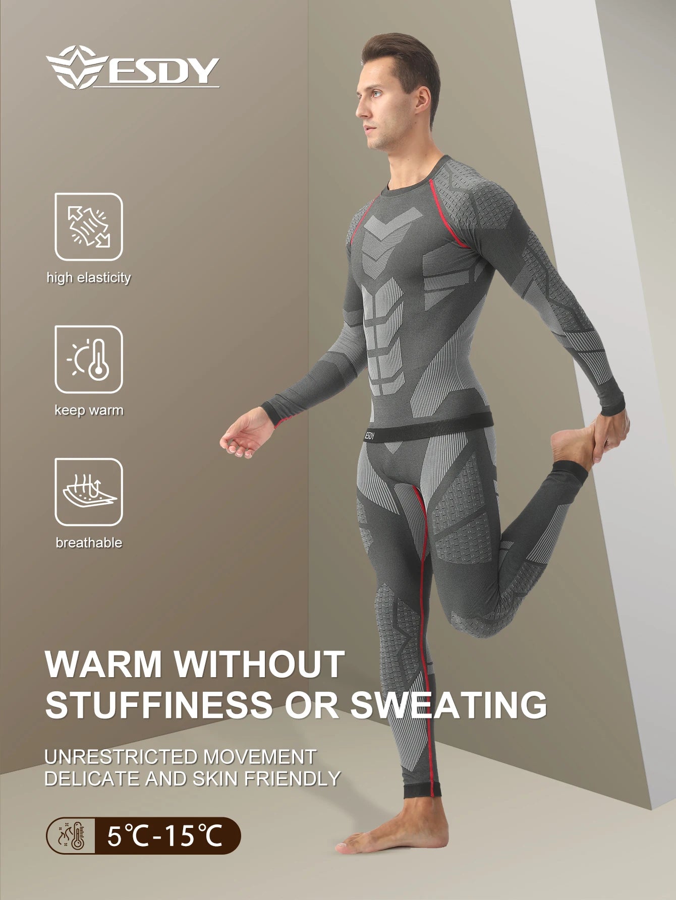 Esdy 1 Set of Men's Sports Compression Thermal Suit Winter Thermal Compression Long-Sleeved Pants Breathable High-Elastic Cold-Proof Sports Suit Winter Outdoor Sports Climbing and Fishing