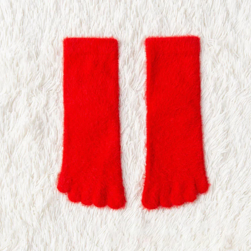 Women Girls Thick Coral Fleece Five Finger Socks Winter Warm Fluffy Toe Socks Soft Cozy Hosiery Female Anti-slip Floor Slippers