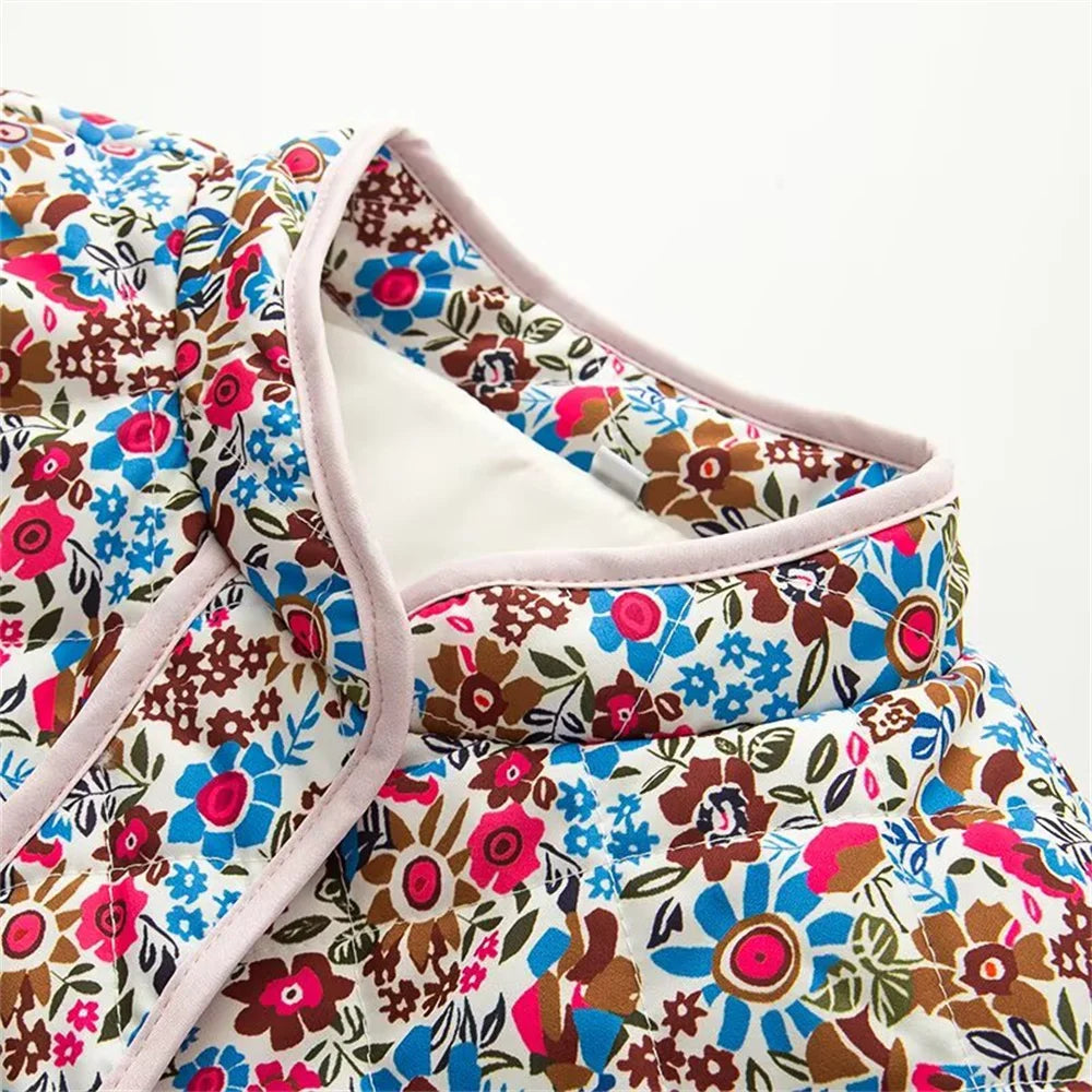 Autumn and winter women's clothing new fashion versatile retro printed warm loose cotton jacket