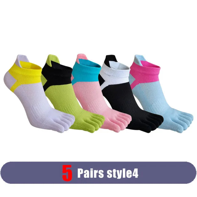 5 Pairs Woman Girl Toes Socks Ankle Cotton Bright Color Fashions Striped Love Cute Sweat-Absorbing Low Cut Five Finger Socks