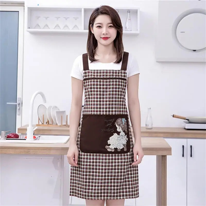 Household Women Kitchen Apron Wear Resistant Cartoon Girl Restaurant Uniform Breathable Cloth Antifouling Work Apron