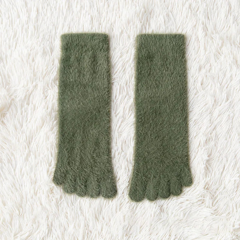 Women Girls Thick Coral Fleece Five Finger Socks Winter Warm Fluffy Toe Socks Soft Cozy Hosiery Female Anti-slip Floor Slippers