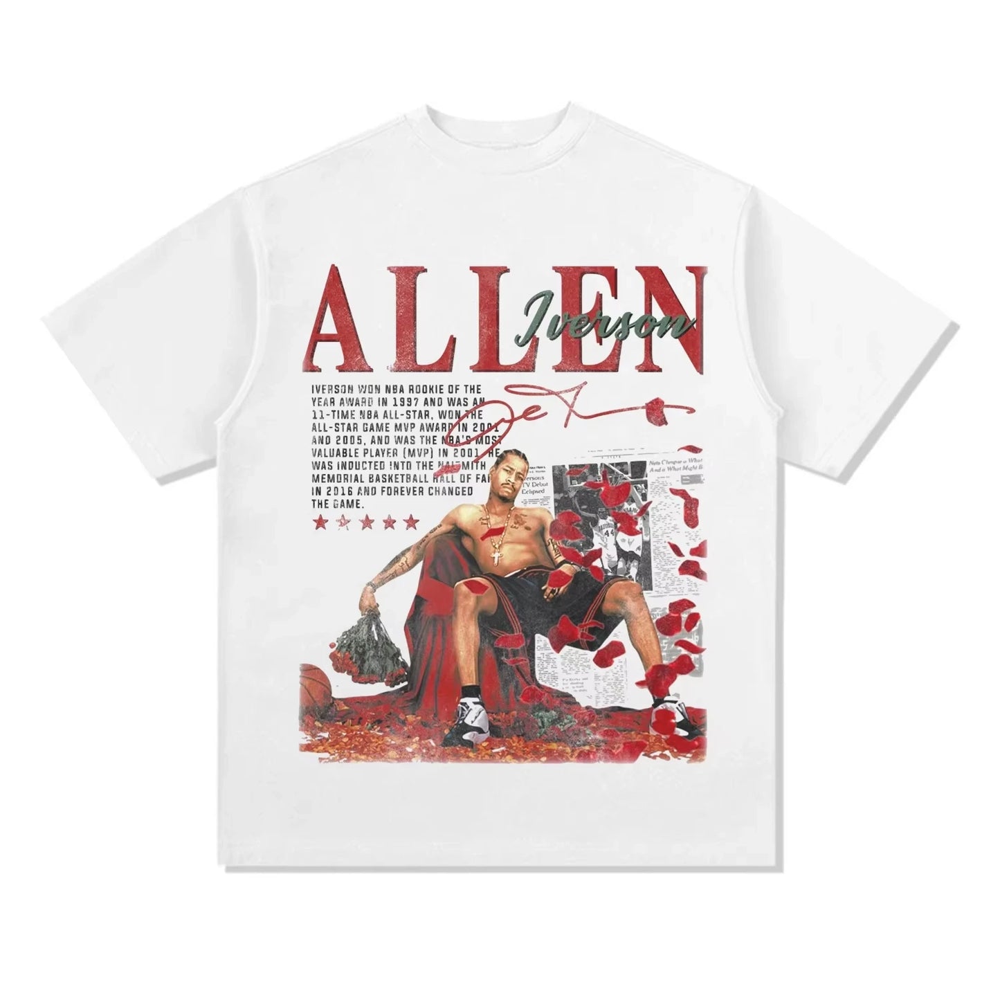 Allen Iverson Printed Short Sleeve Answer American Basketball Fan Cotton T-shirt Summer Casual Vintage Short Sleeve Top