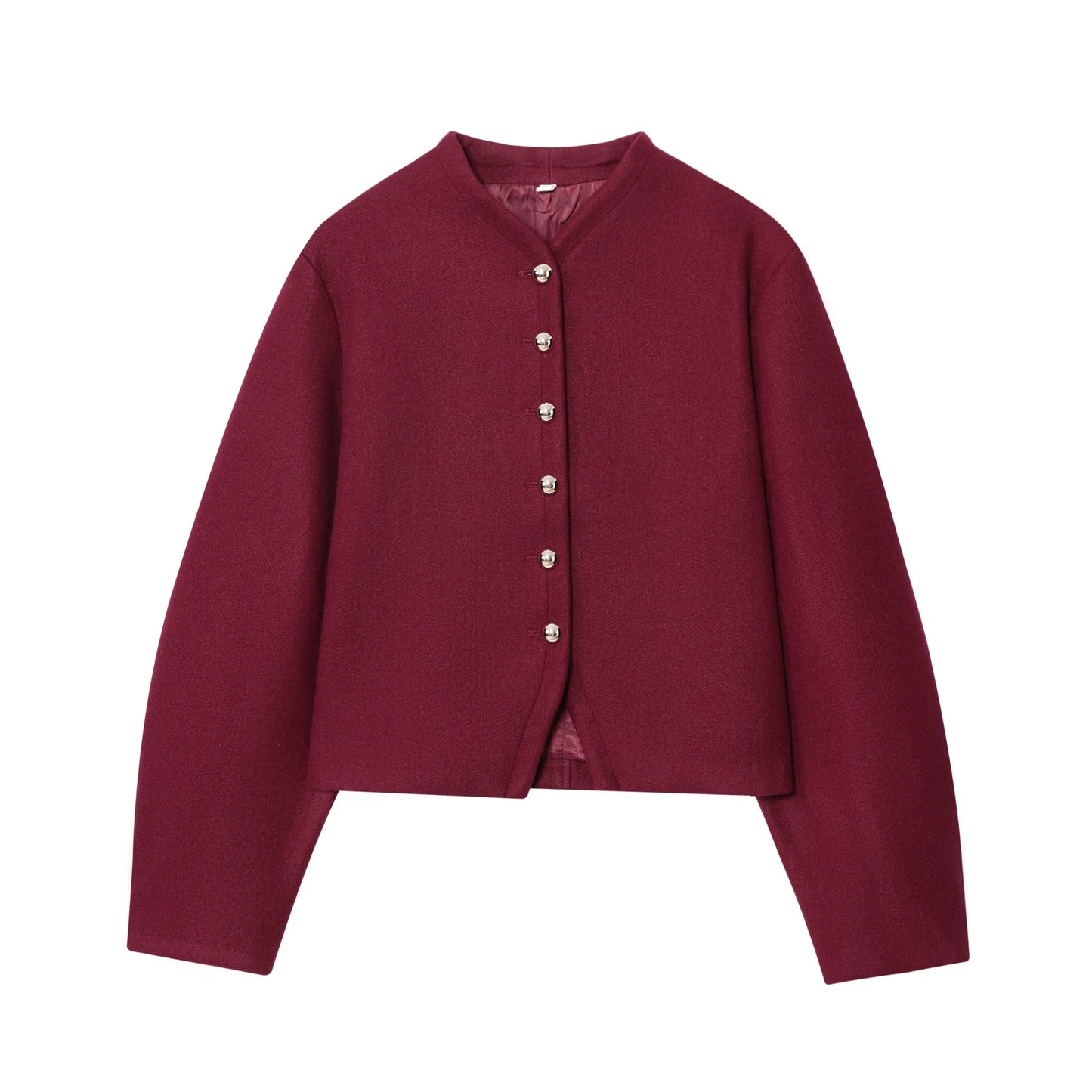 Women's Autumn And Winter New Fashion Simple Short Coat Round Neck Single Breasted Solid Color Commuting Casual Jacket Top
