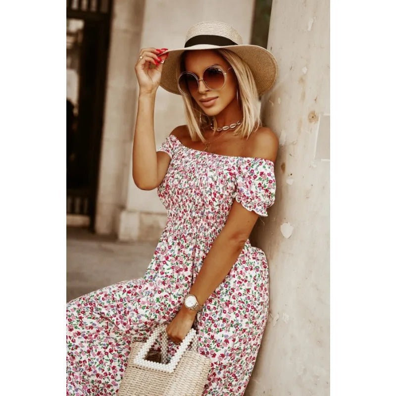 Women Fashion Off Shoulder Elegant Dress Ladies New Casual Loose Print Holiday Dresses Womens Clothing 