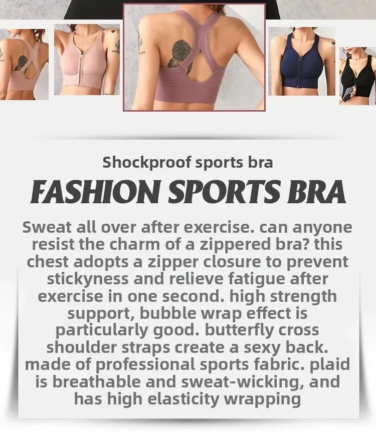 CZGUKE Running Fitness Sports Bra Front Zipper Women's Underwear Shockp roof Top Bra Breathable Seamless Yoga Bra