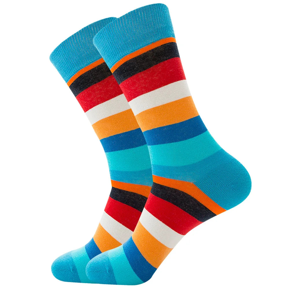 Men's Happy socks Colorful striped women's socks High quality checkered diamond geometry Harajuku combed cotton socks gift socks