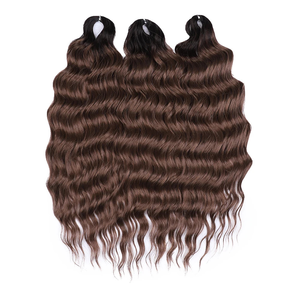 FASHION IDOL 24" 3pcs Deep Wave Curl Hair Synthetic Water Wave Braiding Hair Extensions Ombre Rainbow color Twist Crochet Hair