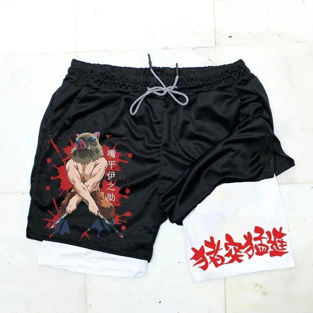 Outdoor Jogging Fitness Shorts Men's Printed Performance Double Layer Shorts Gym Workout Training Pants M-3xl