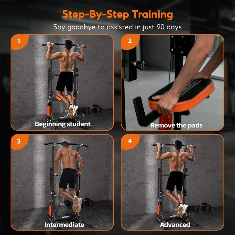 Power Tower Pull Up Bar Station Assistive Trainer, Multi-Function Adjustable Height Dip Station for Home Gym Workout, Strength T