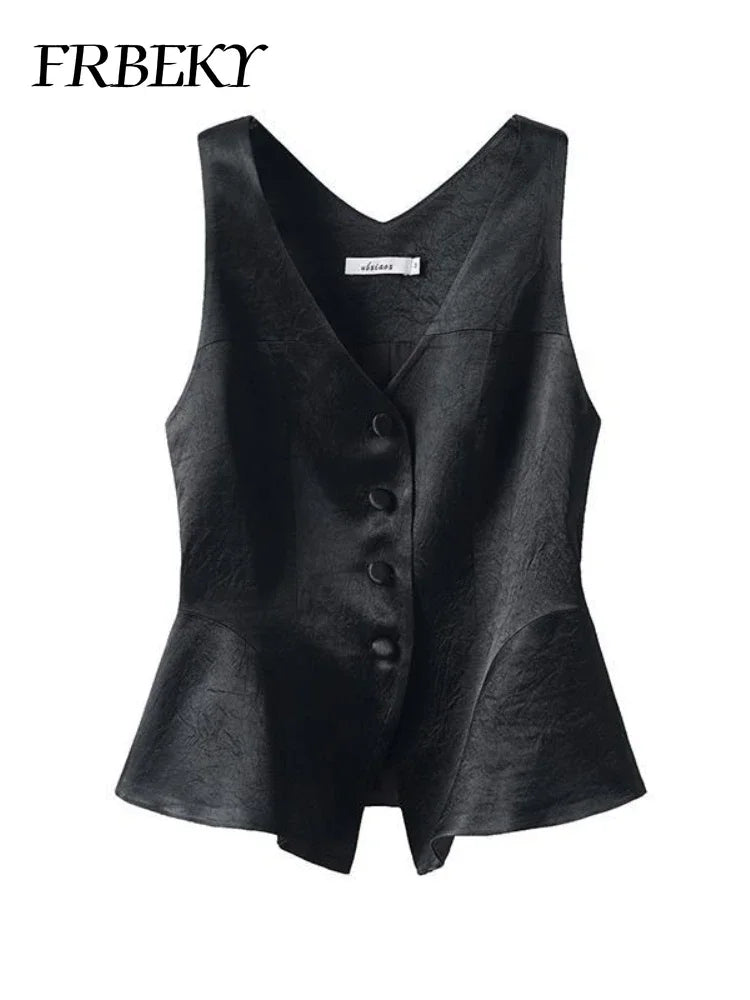 Elegant Vests for Women Autumn Solid Color Vest Undershirt Sleeveless V-neck Suit Shoulder Tops Streetwear Jacket Female Tanks