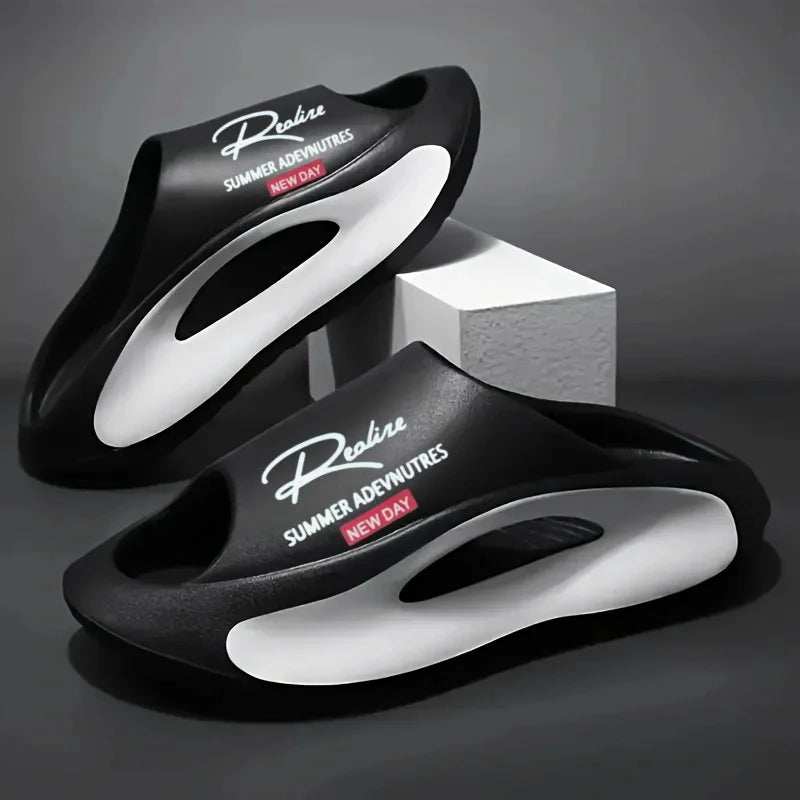Lightweight EVA men's slide | Black and white cartoon design, exposed toes, comfortable all year round, casual indoor/outdoor us