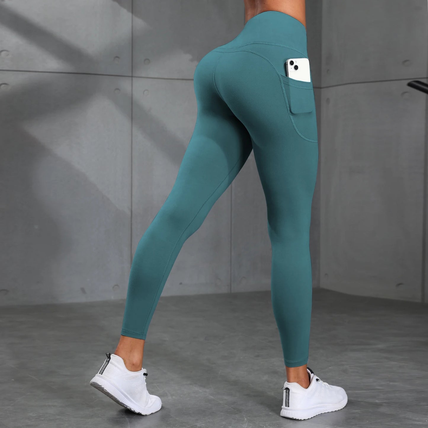 Women's High-Waisted Solid Color Yoga Pants With Pockets, Compression Leggings For Sports, Fitness, Running