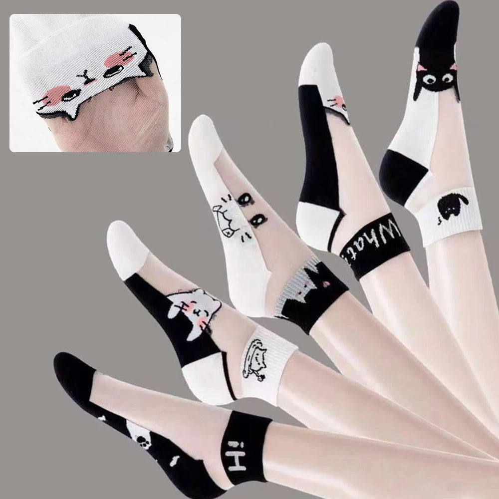5 pairs of ice silk socks wholesale women's spring and summer mid tube socks breathable, anti slip, anti hook silk crystal thin