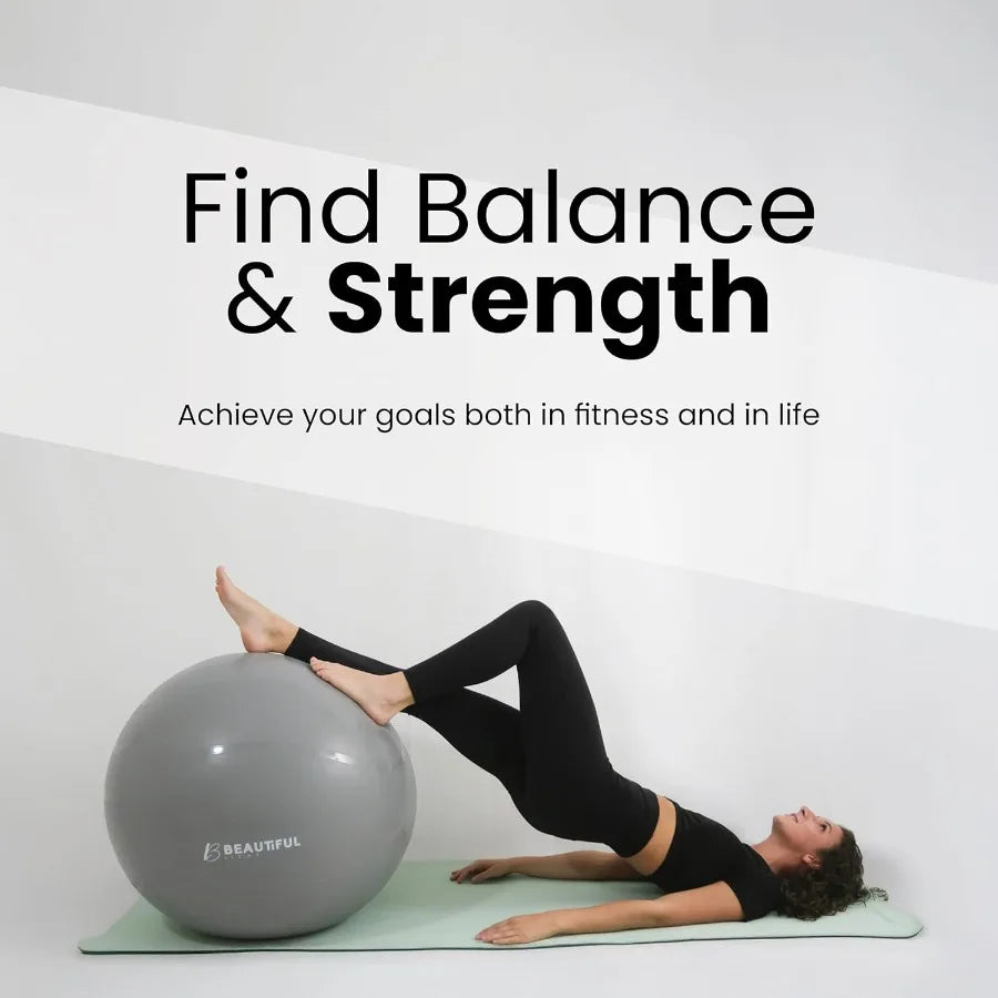 Extra thick and durable yoga ball with antislip matte texture designed for versatile fitness applications including yoga pilate