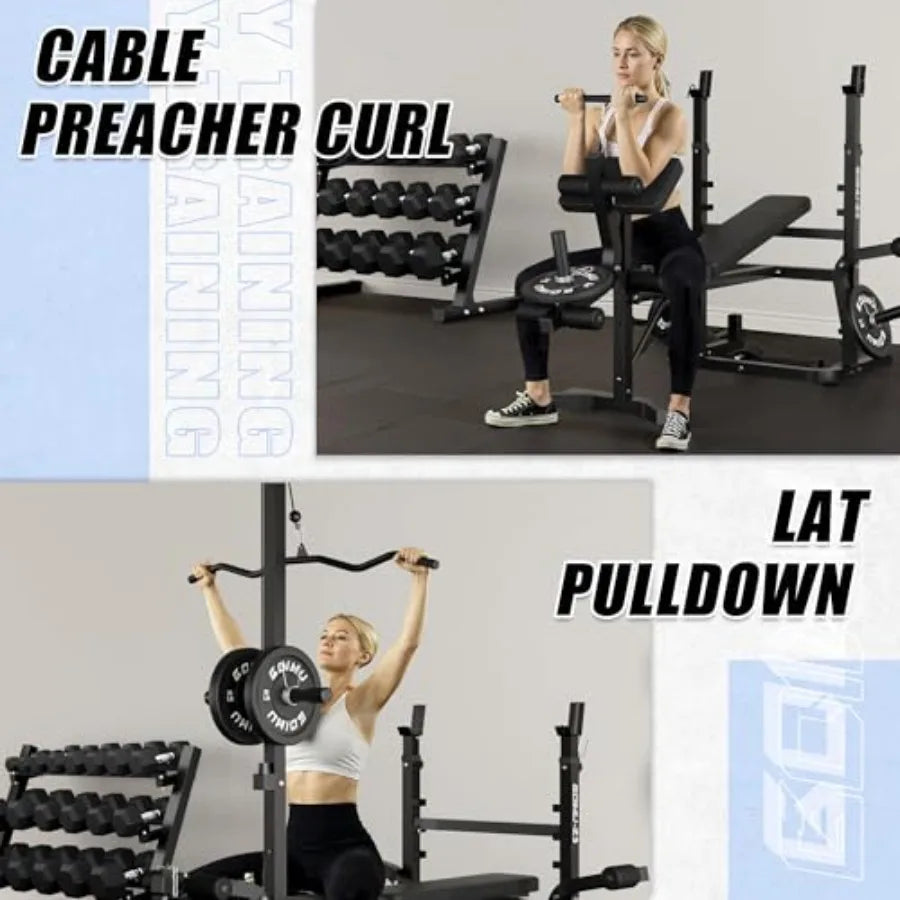 900LBS Weight Bench Set with Leg Extension, 9 in 1 Workout Press with Preacher Curl Pad and LAT Pulldown, Strength Training Bench for Home Gym