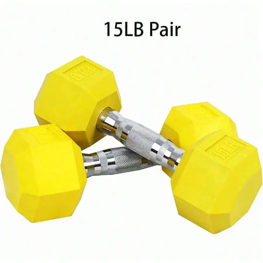 Color Rubber Hex Dumbbell Set - Pairs of 5, 10, 15, 20, 25, 30LB, Anti - Roll Design, Home Gym Weights