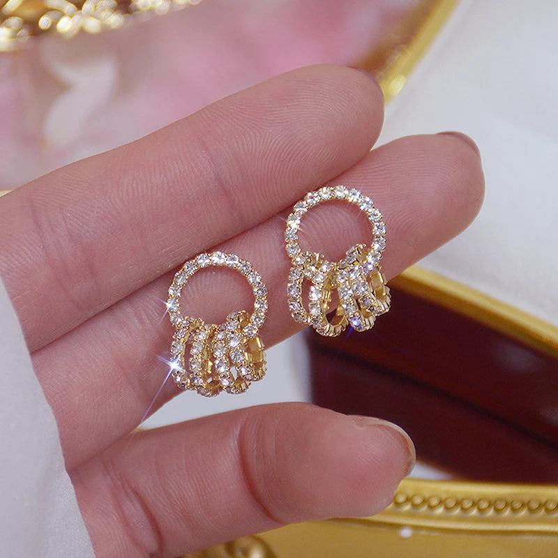 Korean Super Shining Buckle Circle Earrings for Women 14k Real Gold Elegant AAA Zirconia Stud Earring Birthday Gift Brincos
