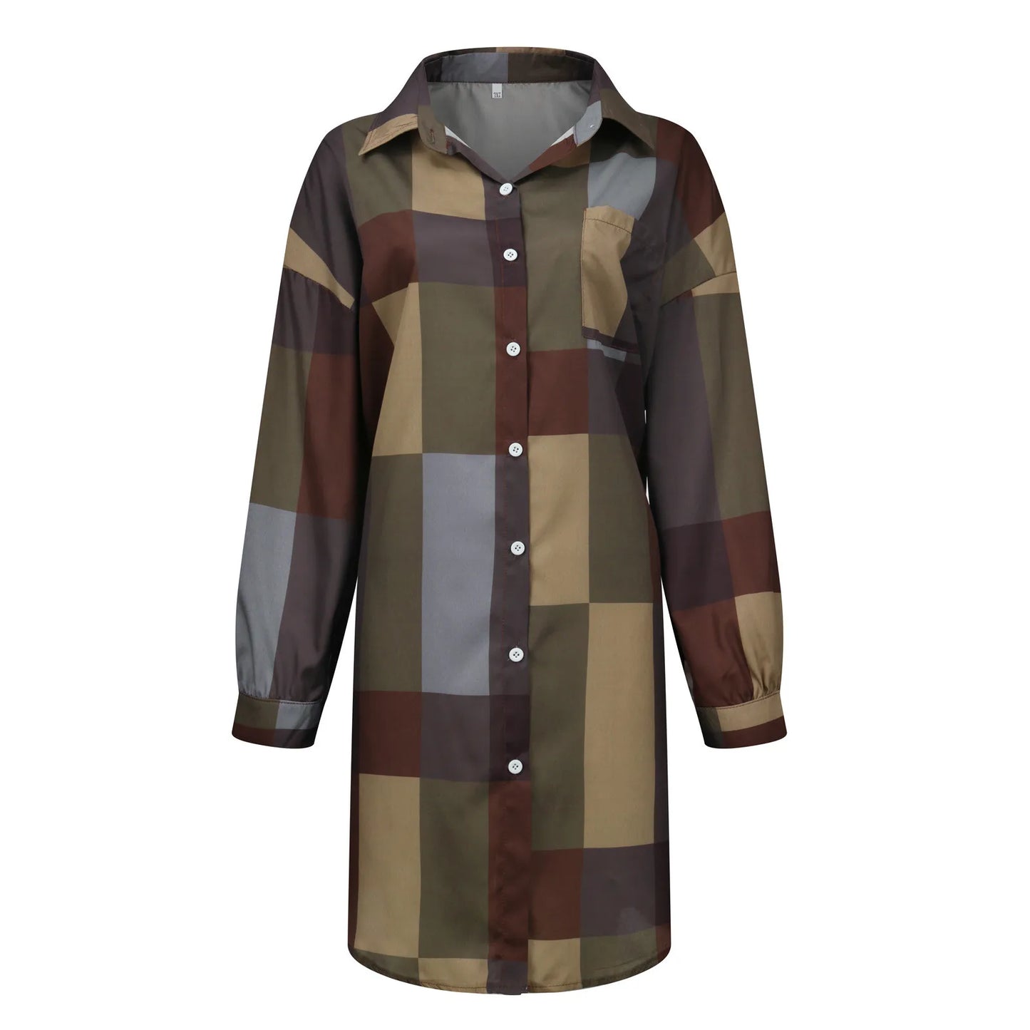 Women'S Fashion Casual Plaid Print Lapel Single-Breasted Panel Straight Long Sleeve Loose Shirt Dress Vestidos En Oferta Liquida