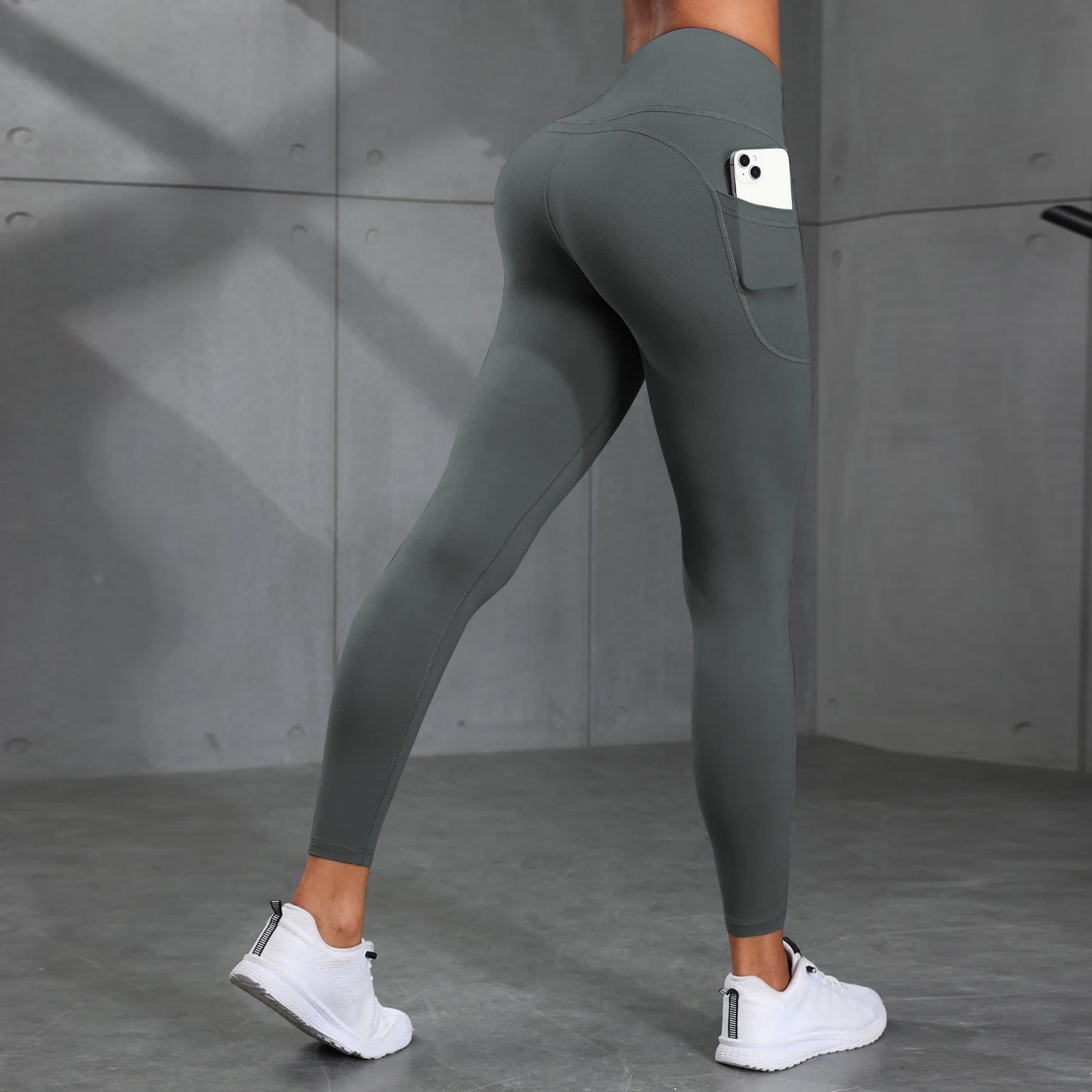 Women's High-Waisted Solid Color Yoga Pants With Pockets, Compression Leggings For Sports, Fitness, Running