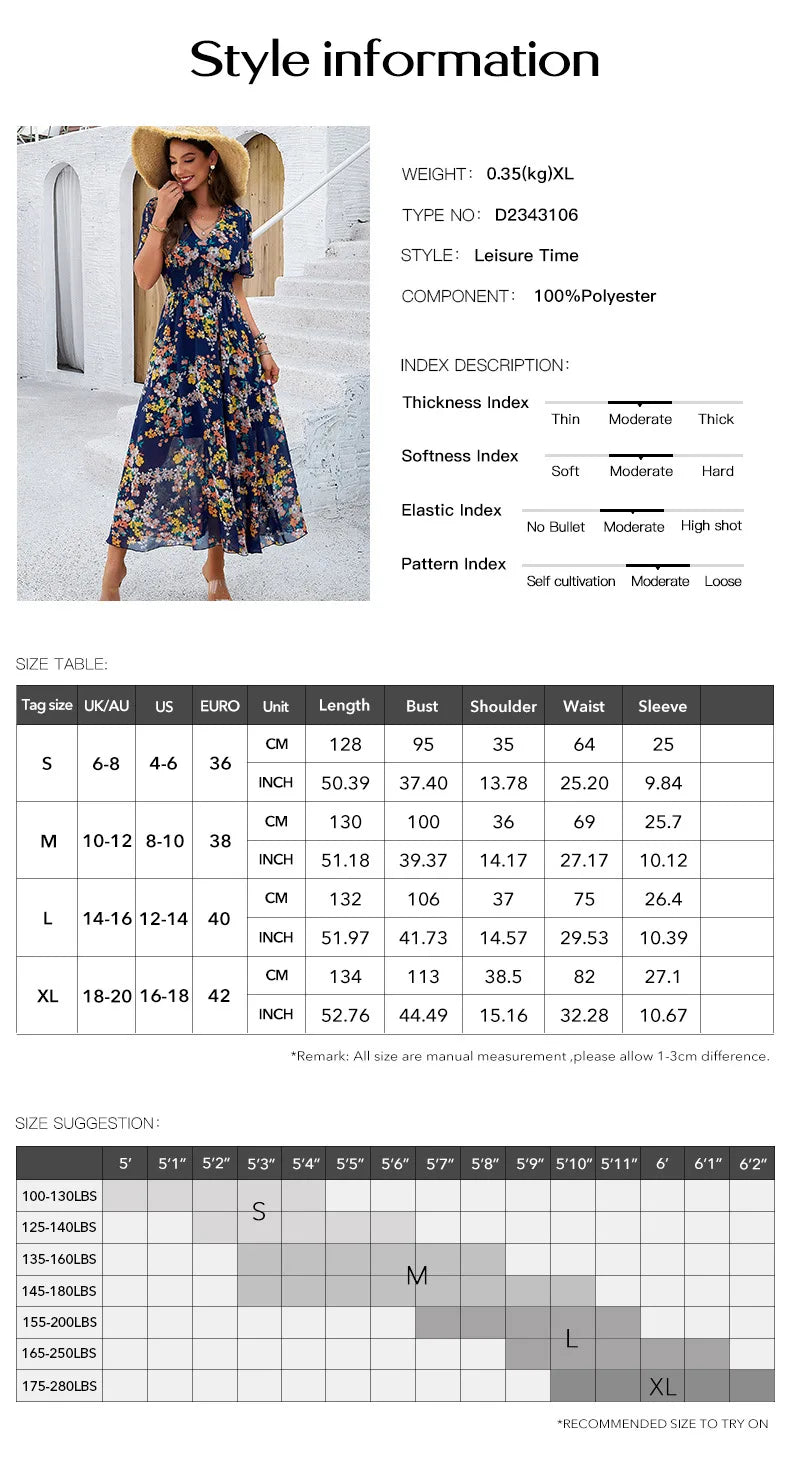 Women's clothing 2025 spring and summer, temperament printing waist short sleeves, dresses, long styles