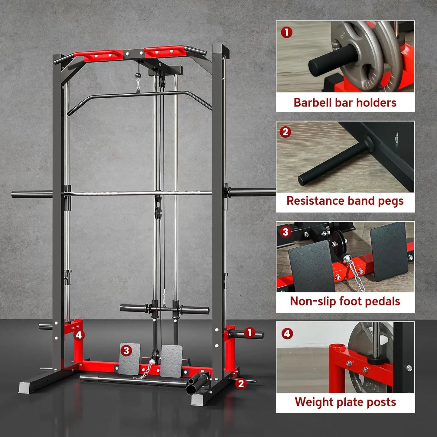 Power Cage Smith Machine, Multi-Function Power Rack with Pull Up Bar, LAT Pull Down System and Squat Rack, Barbell Bar,, Custom