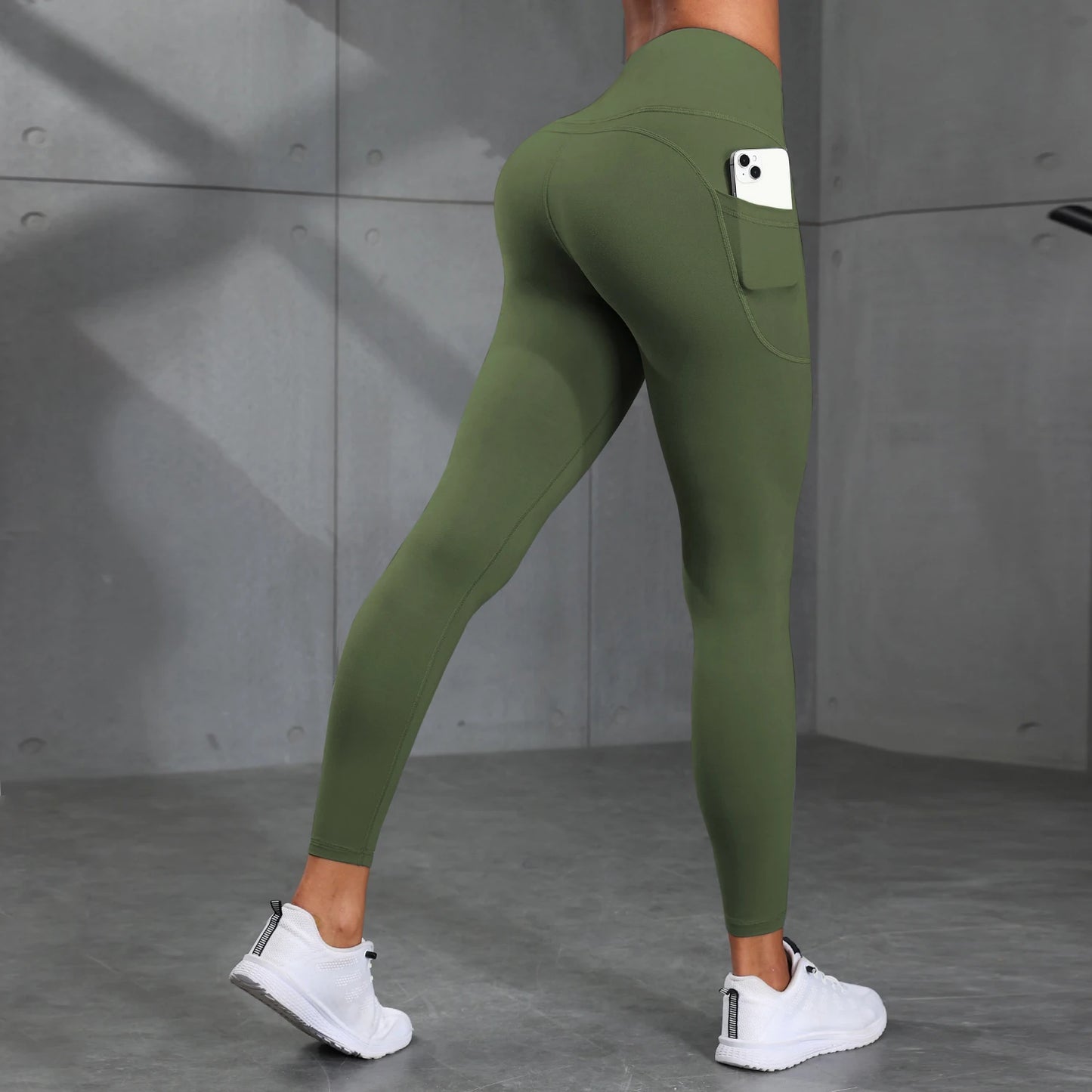 Women's High-Waisted Solid Color Yoga Pants With Pockets, Compression Leggings For Sports, Fitness, Running