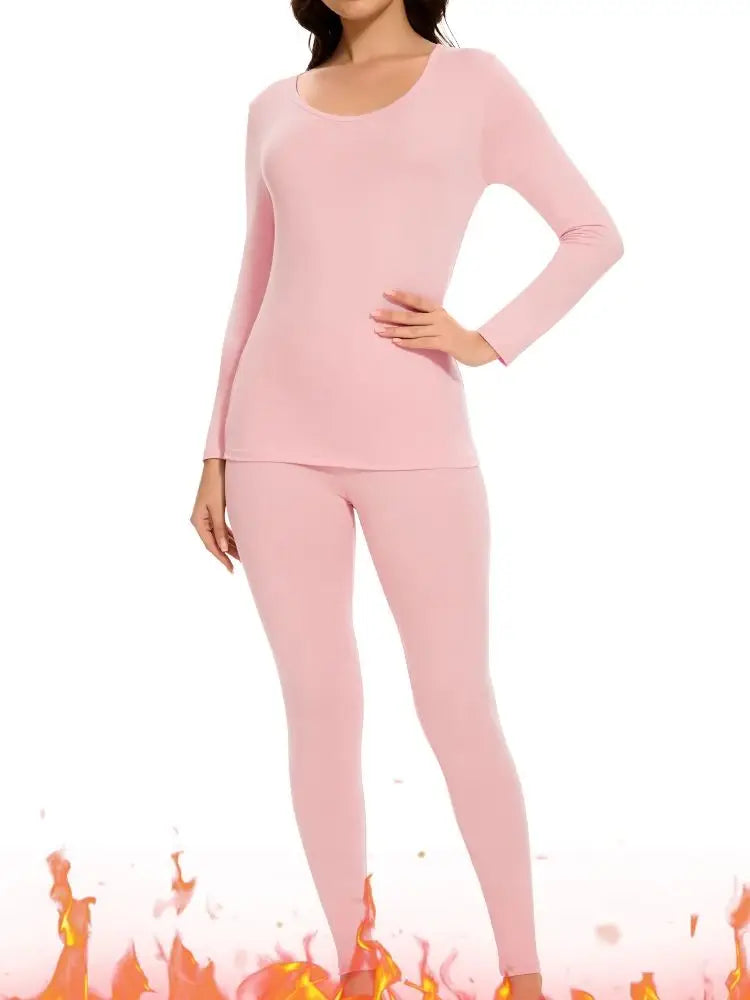 Women's Casual Warm Suit Long Sleeve Round Neck Bottoming Top Leggings Two-piece Set Solid Color Autumn Winter Outfits Female