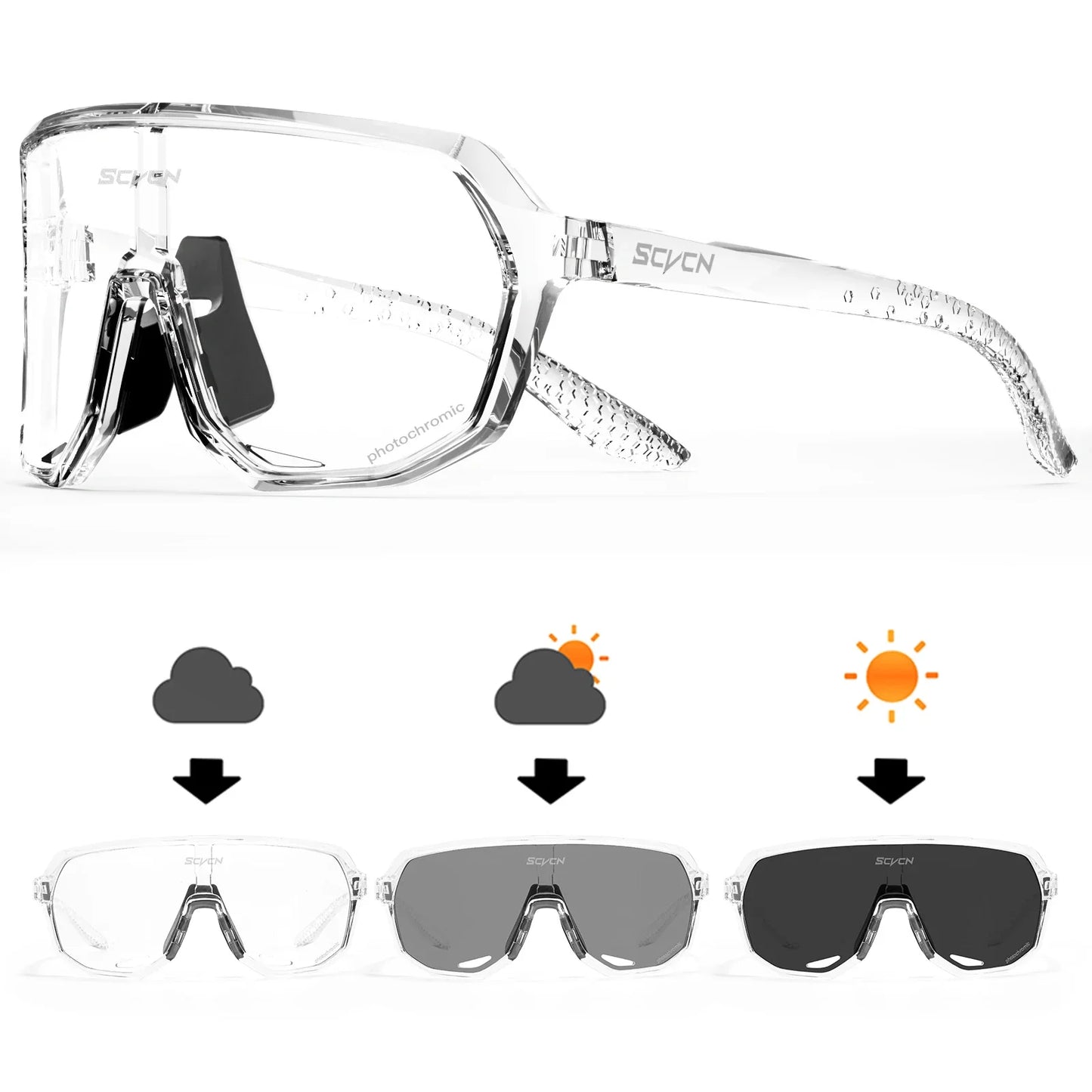 SCVCN Men Bike Photochromic Glasses Cycling Sunglasses for Women Sports Running MTB Biking Eyewear Road Mountain Bicycle Goggle