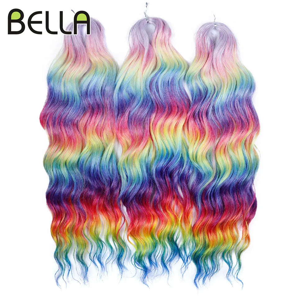 FASHION IDOL 24" 3pcs Deep Wave Curl Hair Synthetic Water Wave Braiding Hair Extensions Ombre Rainbow color Twist Crochet Hair