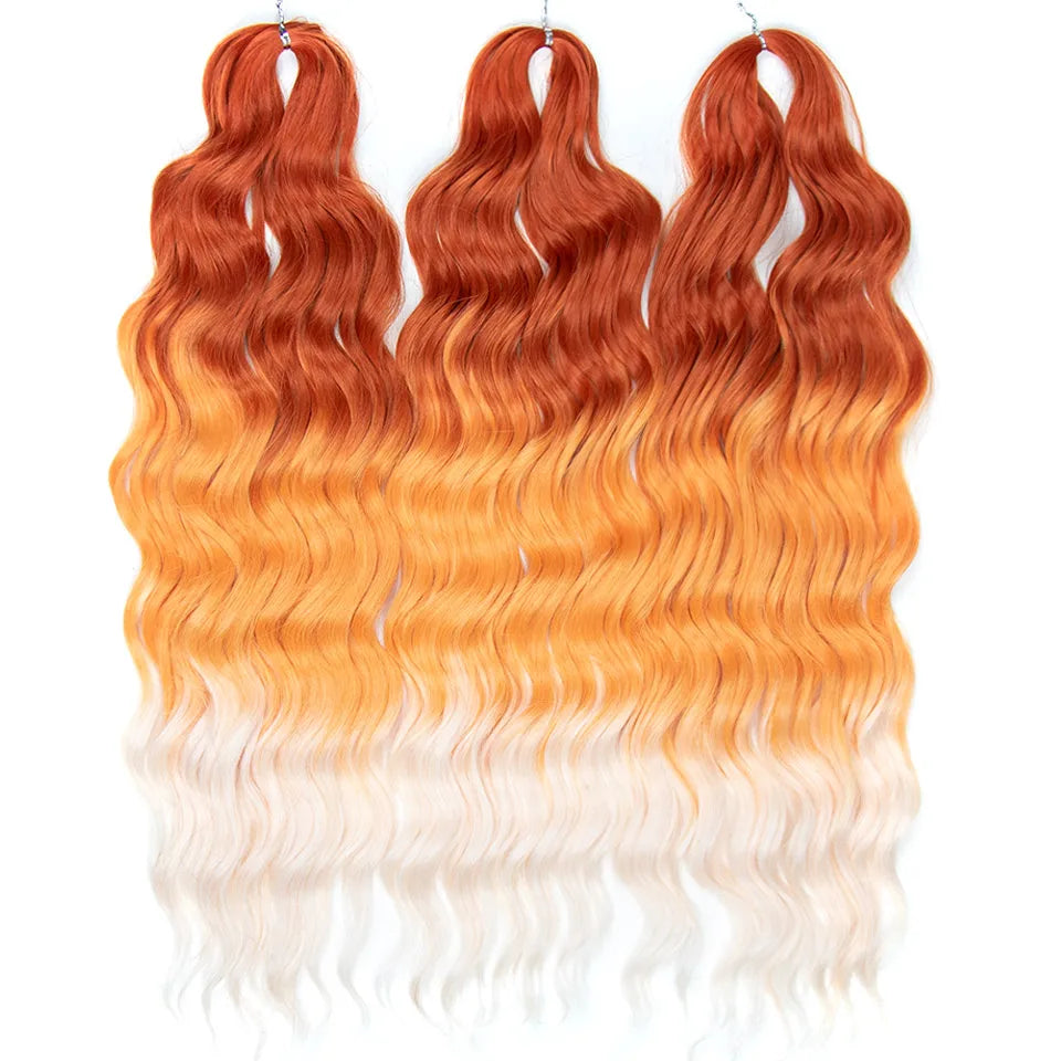 FASHION IDOL 24" 3pcs Deep Wave Curl Hair Synthetic Water Wave Braiding Hair Extensions Ombre Rainbow color Twist Crochet Hair
