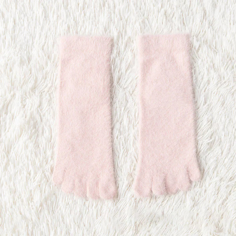 Women Girls Thick Coral Fleece Five Finger Socks Winter Warm Fluffy Toe Socks Soft Cozy Hosiery Female Anti-slip Floor Slippers