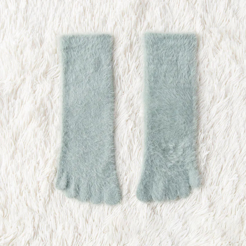 Women Girls Thick Coral Fleece Five Finger Socks Winter Warm Fluffy Toe Socks Soft Cozy Hosiery Female Anti-slip Floor Slippers