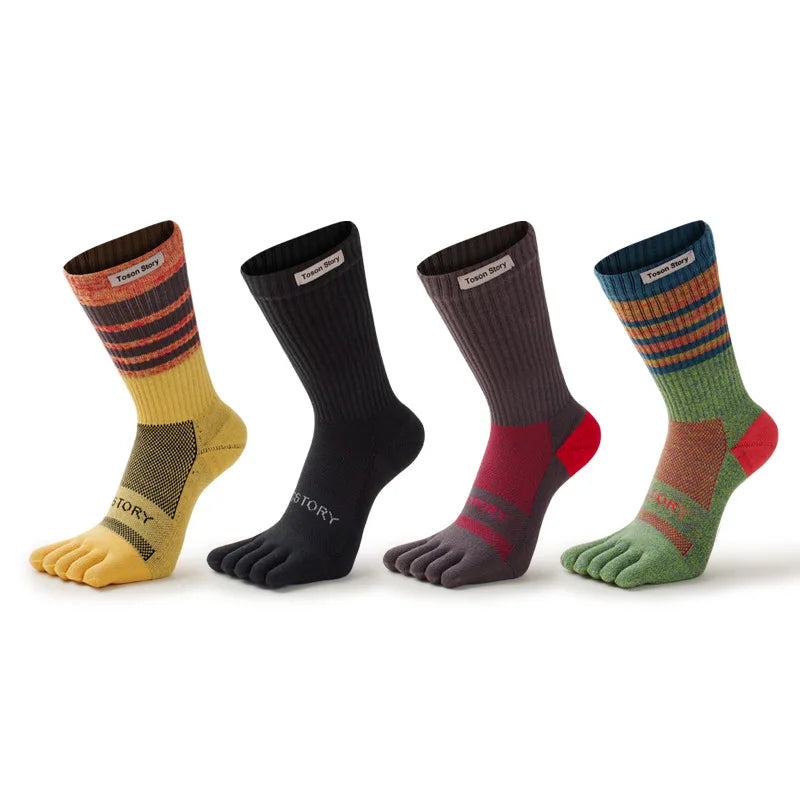 2025 Cotton Men's Sports Five Finger Socks Sweat Absorption Anti-odor Autumn Winter Towel Base Terry Long Tube Split Toe Socks