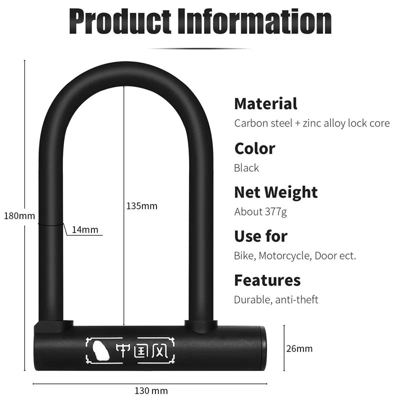 WEST BIKING Bicycle U Lock Anti-theft MTB Road Mountain Bike Lock Bicycle Accessories U-Locks Cycling Steel Security Bike Locks