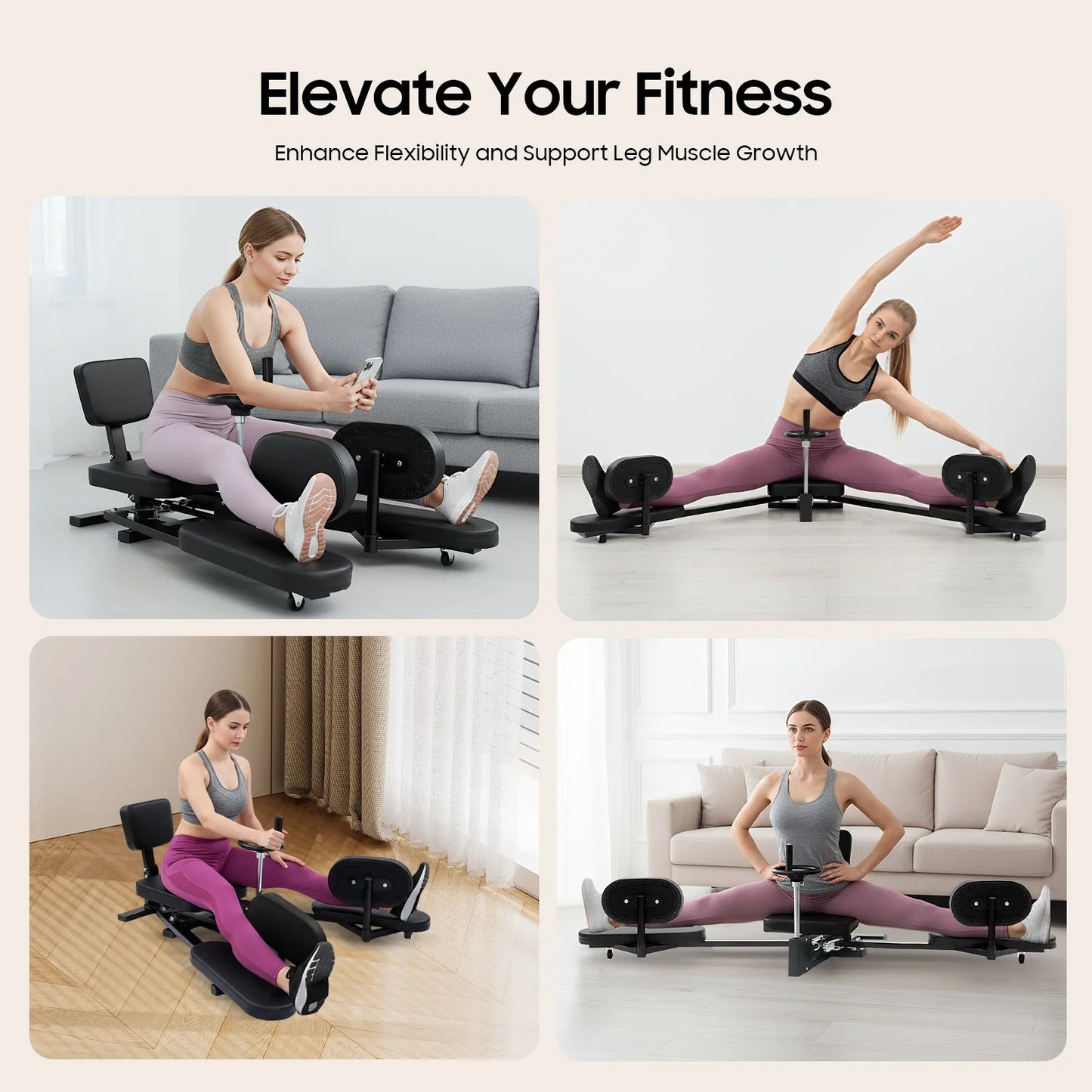 Stretching Trainer Home Fitness Equipment Horizontal Cross Split Machine Adjustable Large PU Seat for Leg Muscle Training Tool