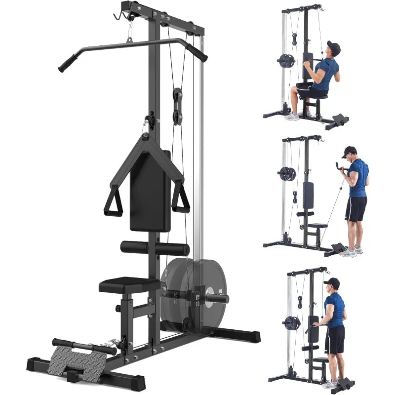 LAT Pulldown Machine, Multi-Functional Cable Machine with High Low Pulley Station, Row Cable Machine Home Gym Leg Support
