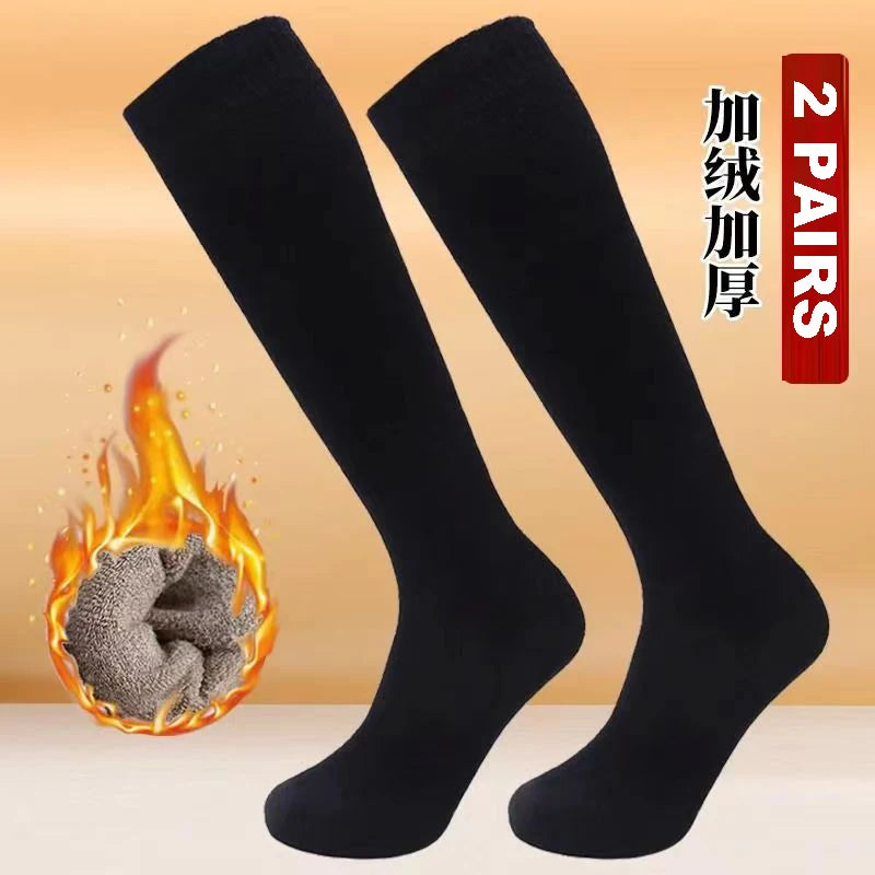 Winter Men's Knee Long Socks Wool Keep Warm Longer Stocking Compression Winter Terry Socks Cotton Thicken Cover Calf Sokken Gift