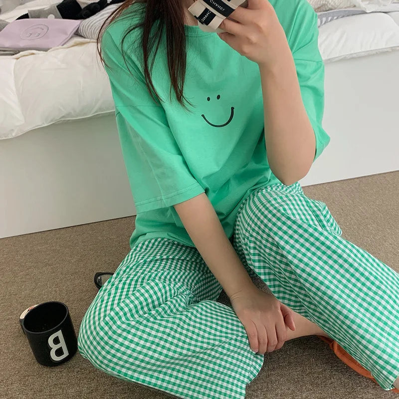 Women's 2-Piece Pajamas Homewear Spring And Autumn Pajamas Summer Pajamas Women's Short-Sleeved Trousers Casual Homewear Sets