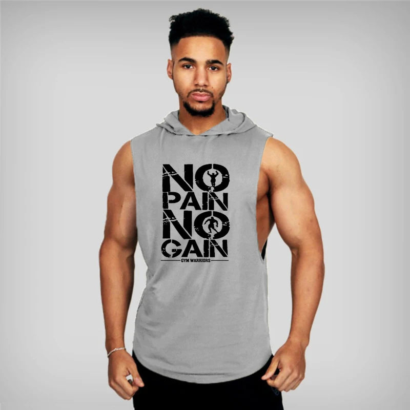 Mens Bodybuilding Sleeveless Hooded Shirts Summer Breathable Loose Cotton Hip Hop Tank Tops Gym Workout Fitness Muscle Hoodie