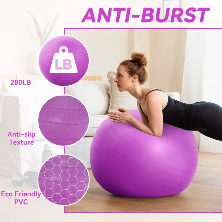 85cm AntiBurst Yoga Ball with Textured Stripes Exercise Stability Ball for Fitness Pregnancy and Physical Therapy