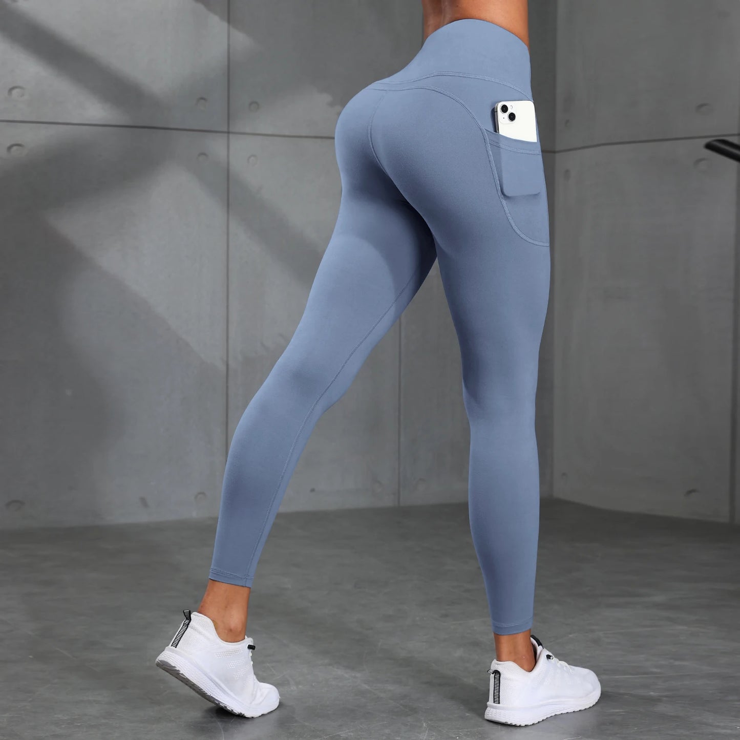 Women's High-Waisted Solid Color Yoga Pants With Pockets, Compression Leggings For Sports, Fitness, Running