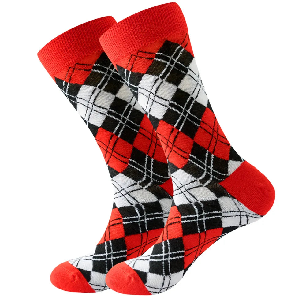 Men's Happy socks Colorful striped women's socks High quality checkered diamond geometry Harajuku combed cotton socks gift socks
